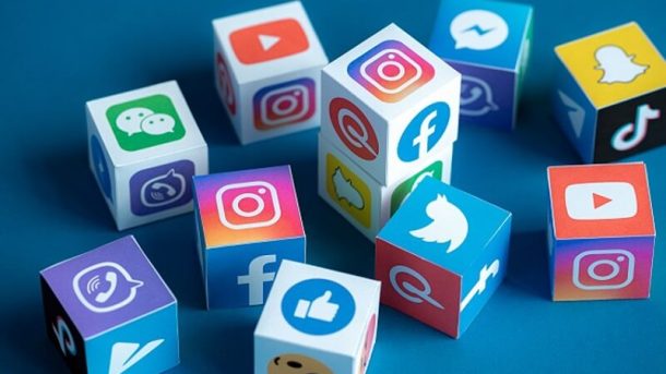 social media apps icons in cube