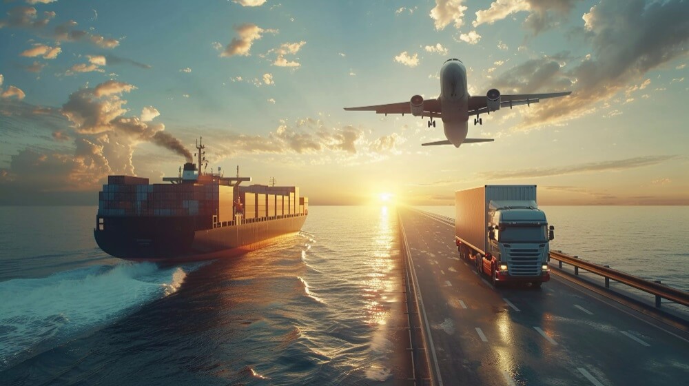 Supply Chain Transport with bus, ship and Airplane