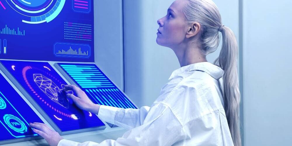 Woman working on RPA in modern Computer