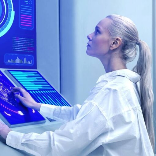 Woman working on RPA in modern Computer