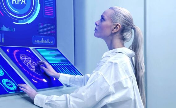 Woman working on RPA in modern Computer